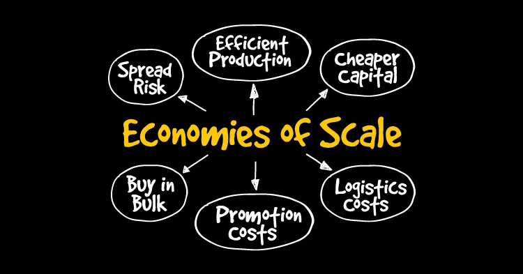 An infographic highlighting the advantages of economies of scale An infographic highlighting the advantages of economies of scale